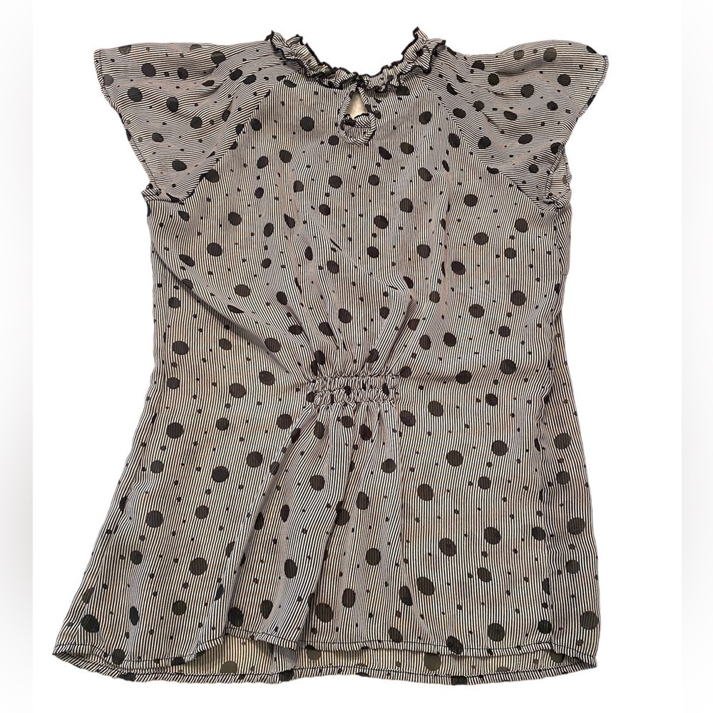 The Limited Black and White Striped Polka Dot Ruffle Blouse with Flutter Sleeves - Picture 2 of 4